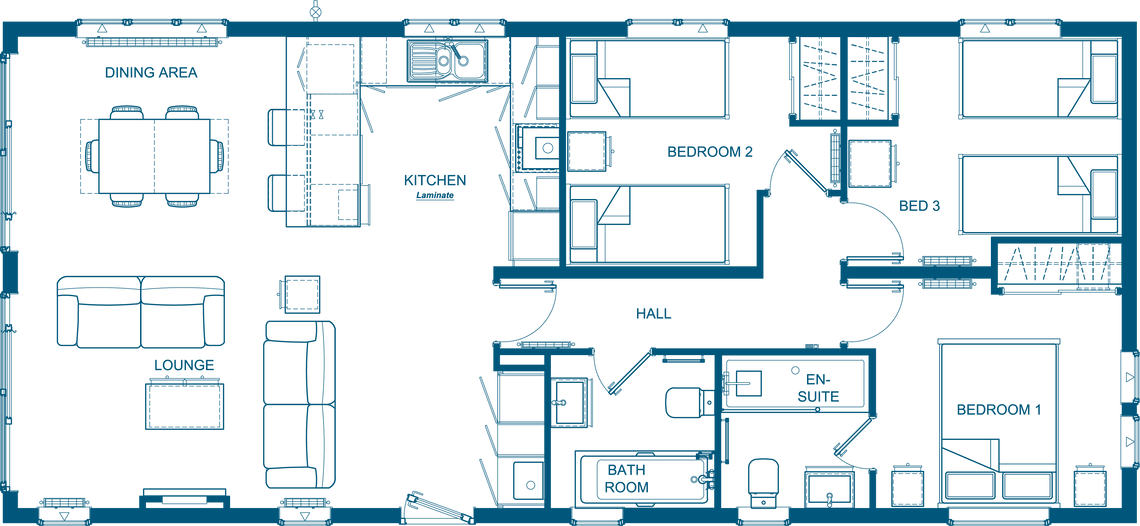 A picture of the floor plan (45' x 20')